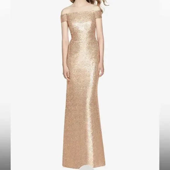 Dessy Collection NWT Bridesmaid Elle Sequin Trumpet Rose Gold Dress Size 0 - Picture 1 of 8